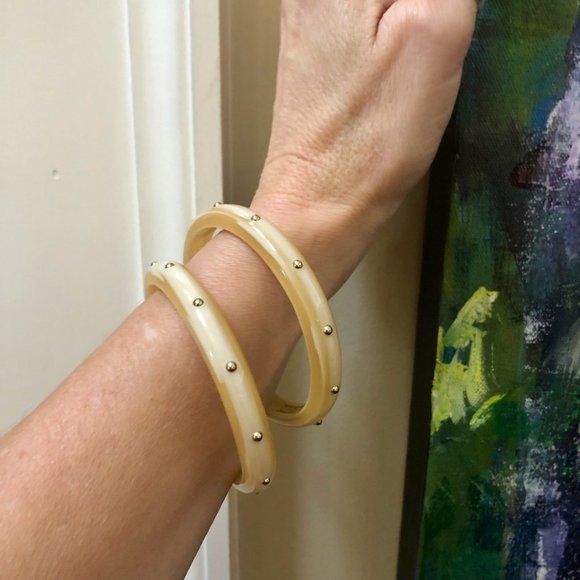 ZENZll Studded Rebel Bangle Bracelet Creamy Marbled Beige Resin 2 Bangles - Picture 6 of 8